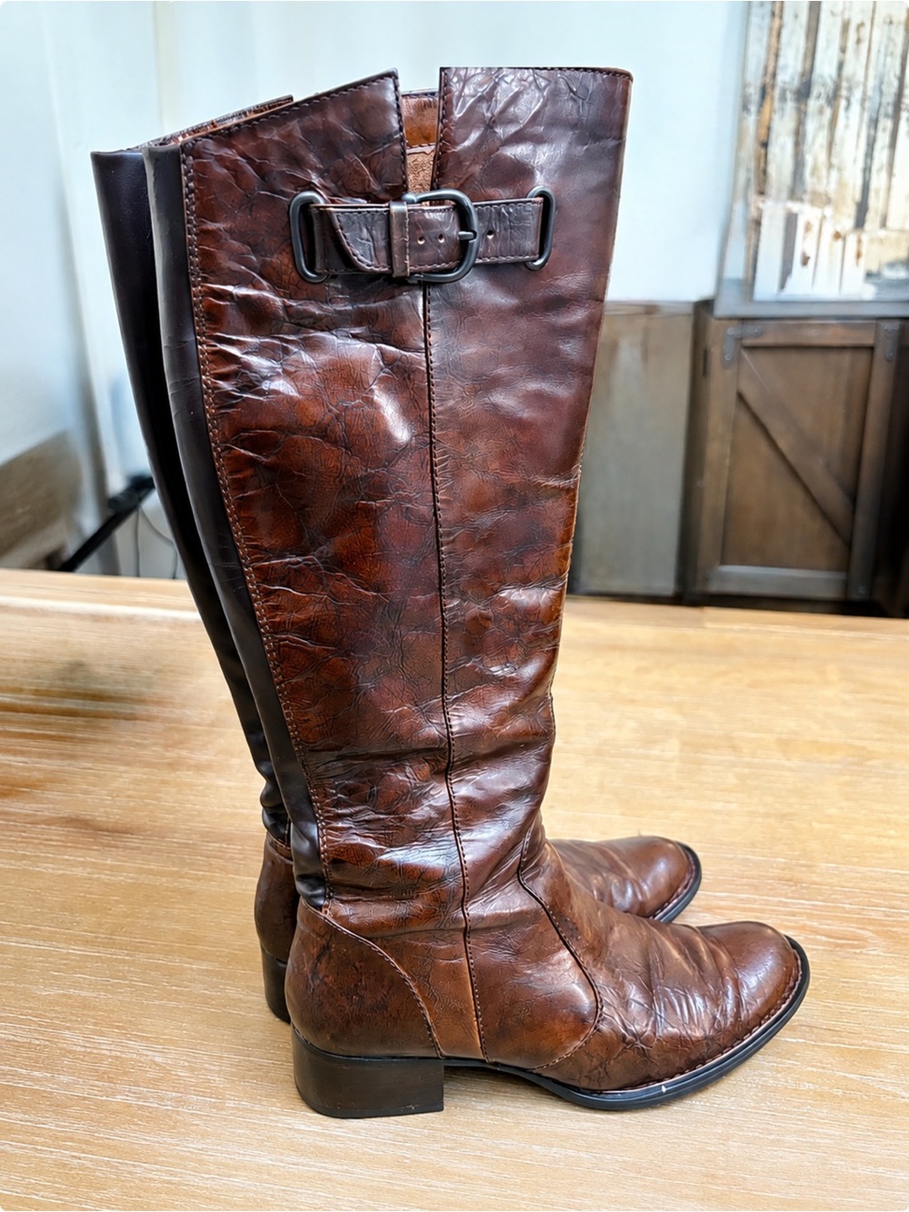 Born Crown Sosie W22541 Brown Leather Wide Calf Boots Women’s 7 M Knee High